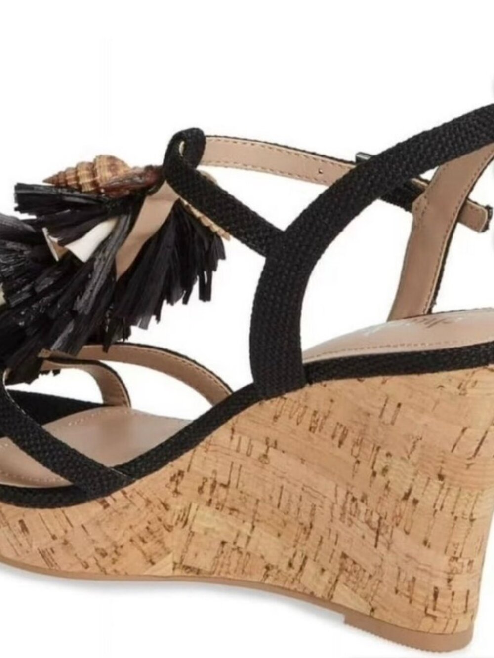 NWT (Other) Charles by Charles David Black Cork Wedge Shell Tassel Sandal. Sz 10 - Picture 3 of 13